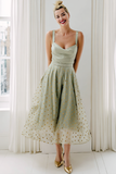 Sage Green A Line Thick Straps Dotted Maxi Bridesmaid Dress