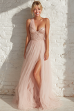 Sparkly Light Pink A Line One Shoulder Long Bridesmaid Dress with Sequins