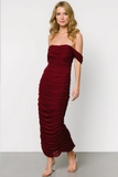 Cabernet Sheath Ruched Off the Shoulder Long Bridesmaid Dress