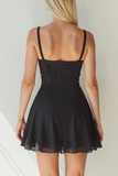 Black Chiffon A Line Spaghetti Straps Short Bridesmaid Dress