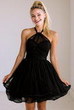 Light Pink Halter A Line Flowy Short Bridesmaid Dress with Bow
