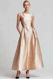 Simple Champagne Satin A Line Long Bridesmaid Dress with Pockets