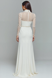White Mermaid High Neck Maxi Wedding Reception Dress with Beading