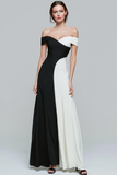 Black and White Chiffon A Line Maxi Wedding Guest Dress