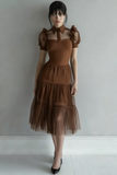 Black Tulle A Line Collar Neck Midi Cocktail Dress