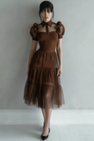 Black Tulle A Line Collar Neck Midi Cocktail Dress