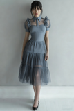 Black Tulle A Line Collar Neck Midi Cocktail Dress