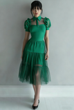 Black Tulle A Line Collar Neck Midi Cocktail Dress