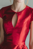 Red Satin A Line Round Neck Short Cocktail Dress with Keyhole