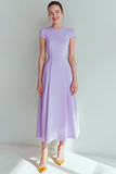 Lilac A Line Round Neck Maxi Bridesmaid Dress