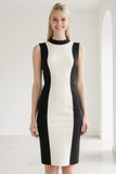Black and White Satin Bodycon Round Neck Short Wedding Guest Dress