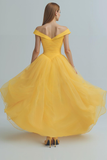 Yellow A Line Long Off the Shoulder Formal Dress with Slit