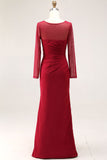 Cabernet Ruched Mermaid Illusion Neck Long Formal Dress with Silt