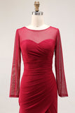 Cabernet Ruched Long Mermaid Illusion Neck Formal Dress with Silt