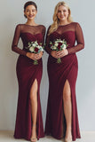 Black Maxi Mermaid Illusion Neck Ruched Formal Dress with Silt