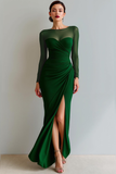 Cabernet Ruched Mermaid Illusion Neck Long Formal Dress with Silt