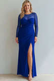 Cabernet Ruched Mermaid Illusion Neck Long Formal Dress with Silt