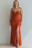 Cabernet Ruched Mermaid Illusion Neck Long Formal Dress with Silt