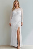 Long Cabernet Mermaid Ruched Illusion Neck Holiday Party Dress with Silt