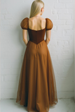 Brunt Orange A Line Sweetheart Flowy Maxi Wedding Guest Dress
