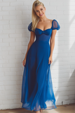 Royal Blue Flowy A Line Sweetheart Maxi Wedding Guest Dress