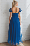 Royal Blue Flowy A Line Sweetheart Maxi Wedding Guest Dress