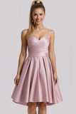 Pink Satin Ruched A Line Short Wedding Guest Dress