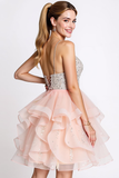 Sparkly Pink Ruffled A Line Spaghetti Straps Short Cocktail Dress with Sequins