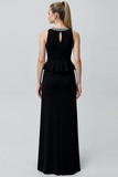 Black Chiffon Sheath Round Neck Long Formal Dress with Beading