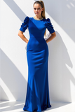 Royal Blue Satin Mermaid Maxi Formal Dress with Beading