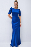 Royal Blue Satin Mermaid Maxi Formal Dress with Beading