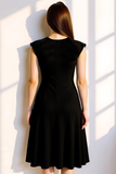 Black Chiffon A Line Round Neck Midi Formal Dress with Beading