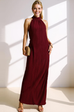 Cabernet Sheath Halter Ruched Long Formal Dress