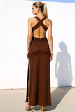 Brown Mermaid V-Neck Maxi Formal Dress