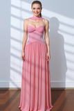 Pink Chiffon A Line Spaghetti Straps Maxi Wedding Guest Dress