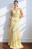 Light Green Chiffon A Line Cowl Neck Long Wedding Guest Dress