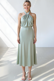 Sage Green Halter A Line Long Wedding Guest Dress