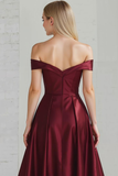 Cabernet Satin A Line High Low Bridesmaid Dress