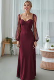 Cabernet Mermaid Sweetheart Long Wedding Guest Dress with Sleeves