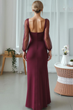Cabernet Mermaid Sweetheart Long Wedding Guest Dress with Sleeves