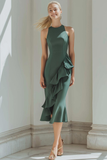 Dark Green Mermaid Ruffled Midi Formal Dress