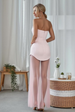 Pink Strapless Bodycon Long Wedding Guest Dress with Tulle