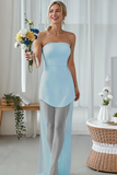 Pink Strapless Bodycon Long Wedding Guest Dress with Tulle