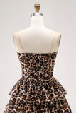 Brown Leopard Sweetheart Corset Short Tiered Cocktail Dress