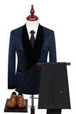 Glitter Navy 2 Piece Shawl Lapel Prom Men's Suits