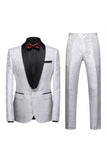 2 Piece Blue Jacquard One Button Shawl Lapel Prom Men's Suits