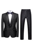 2 Piece Blue Jacquard One Button Shawl Lapel Prom Men's Suits