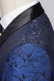 2 Piece Blue Jacquard One Button Shawl Lapel Prom Men's Suits