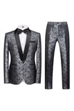 2 Piece Blue Jacquard One Button Shawl Lapel Prom Men's Suits