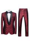 2 Piece Blue Jacquard One Button Shawl Lapel Prom Men's Suits